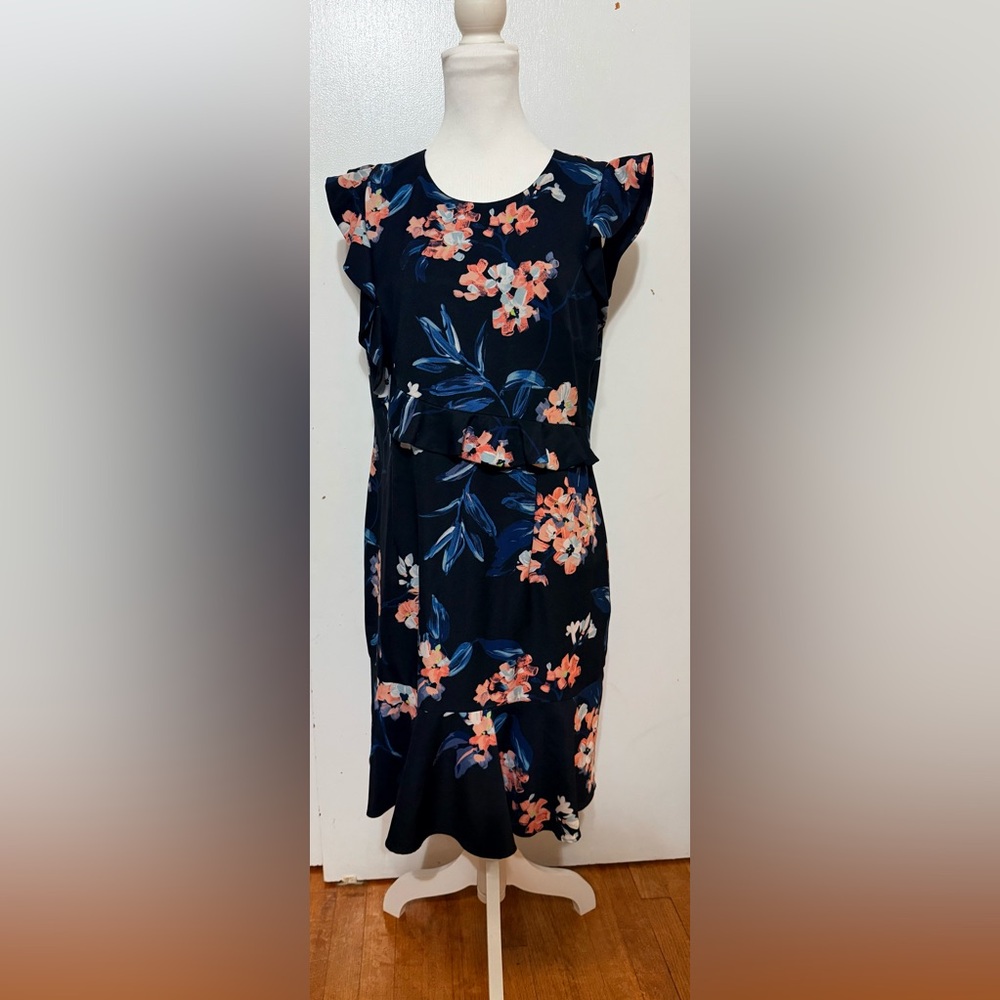 Adrianna Papell Black Dress with Pink and Blue Floral Accents